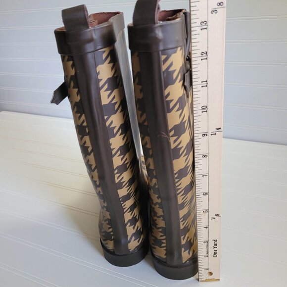 Capelli Rubber Boots Womens 8 Brown Houndstooth Check Waterproof Rain Boots - Picture 13 of 14